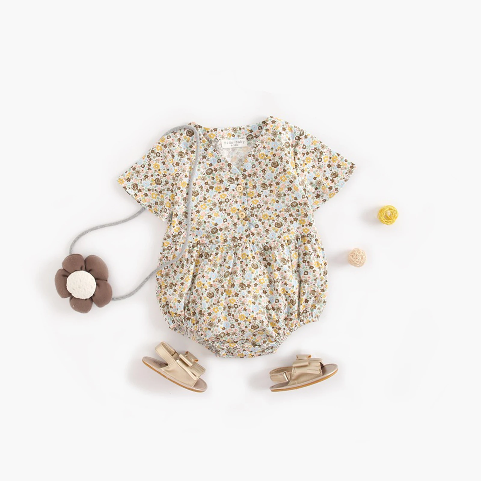 

Small Floral Trumpet Sleeve Baby Clothes Onesie Baby Climbing Suit Newborn Triangle Sleeve Fashionable Cotton Summer Baby Cloth