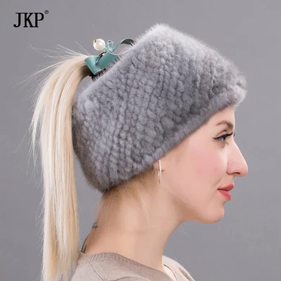 JKP Новые натуральные норковые меховые повязки на голову эластичный шарф настоящий меховой шарф из норки Роскошные модные аксессуары для волос для девочек - Цвет: HW 05C