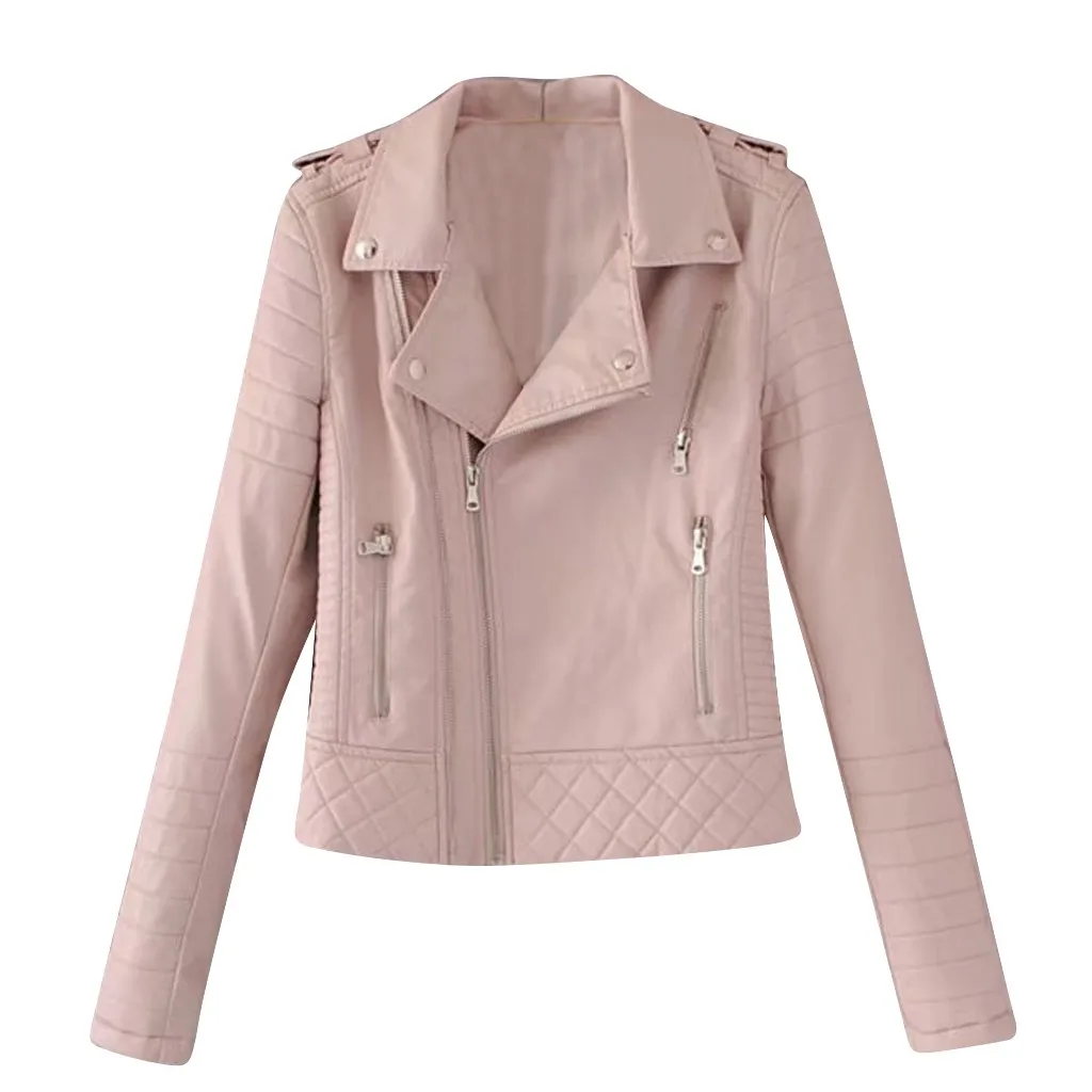 Дамская Повседневная кожаная куртка SAGACE на молнии с отворотом длинным рукавом