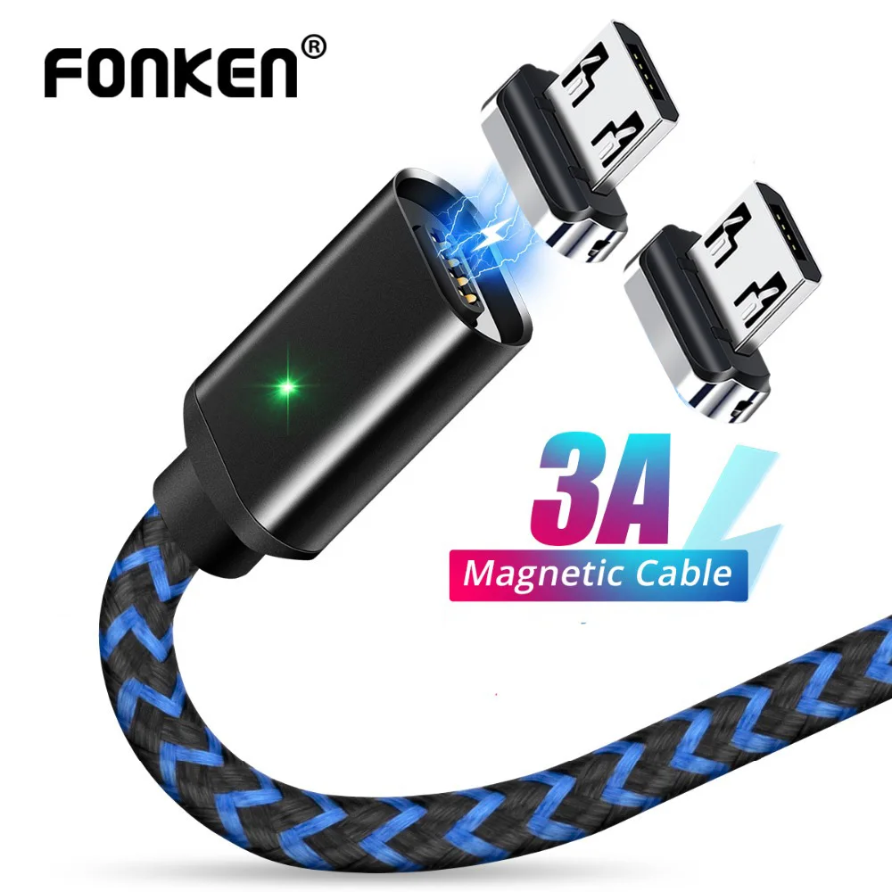FONKEN Магнитный Micro-USB кабель со 3A Быстрая зарядка магнит Штекер кабель для передачи данных для Android провод USB ЗУ для мобильного телефона шнур