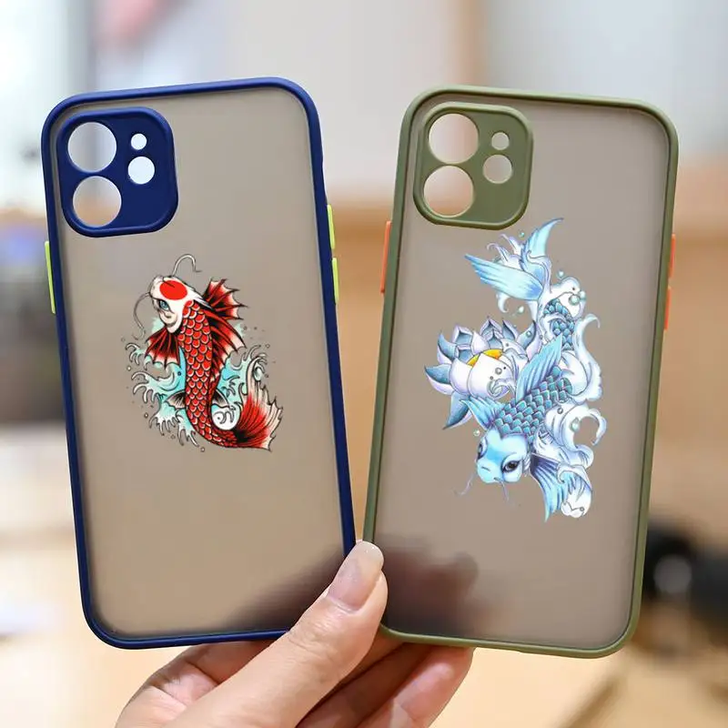 

Carp painted pattern Tattoos Phone Case matte transparent For Clear Funda sapphire iPhone 7 8 x xs xr 11 12 pro plus max mini