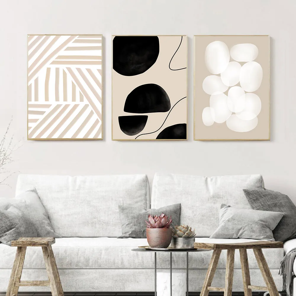 

Trendy Art Print Beige Black Abstract Painting Geometric Pattern Canvas Wall Art Poster Modern Wall Pictures Home Decoration