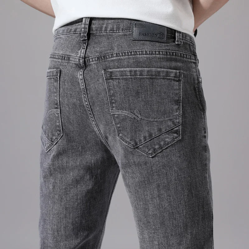 

Summer Lightweight Men's Jeans Slim Straight Tide Trousers Stretch Black Daily Casual Denim Pants Homme Jeans Size 28-36 38 40