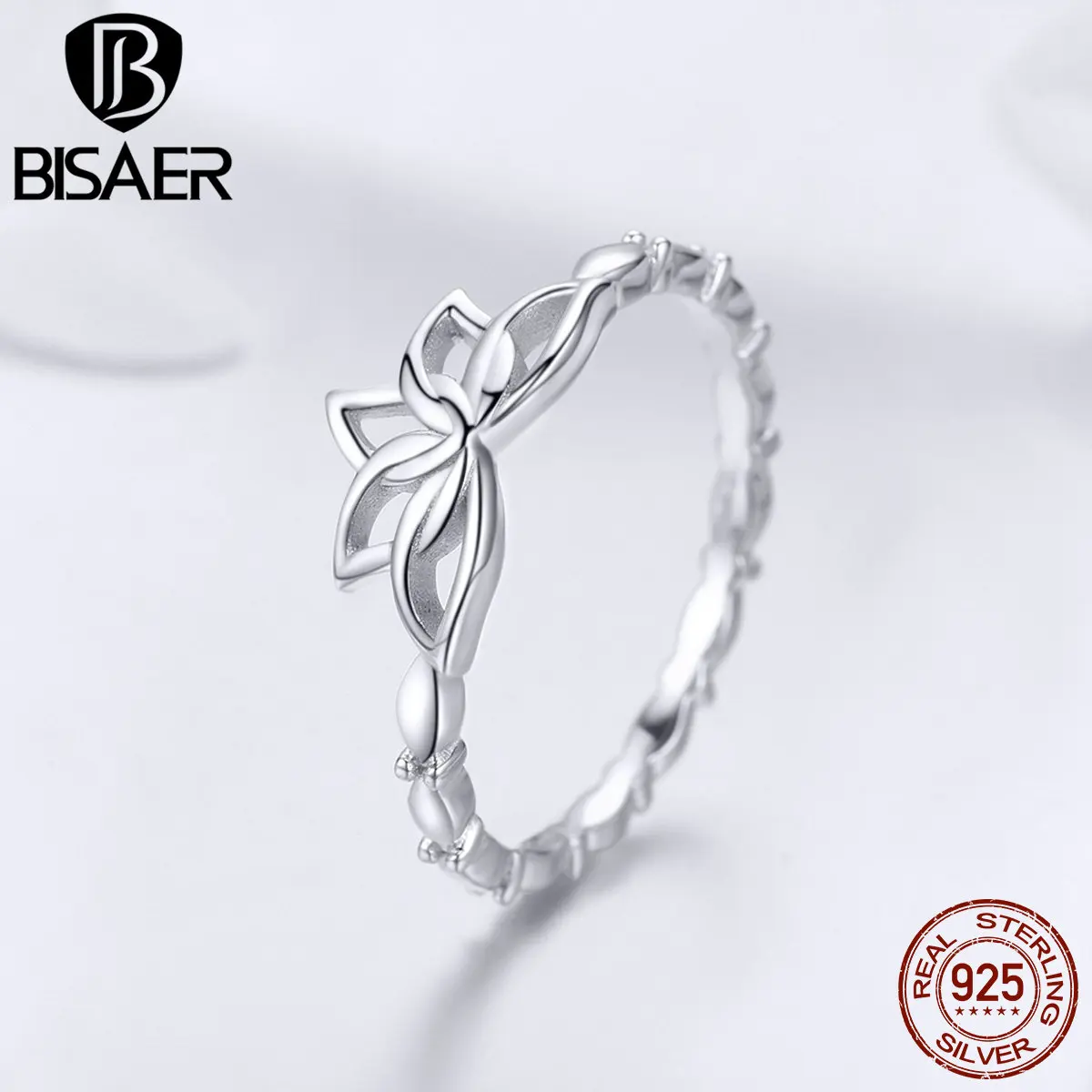 Женское кольцо-цветок лотоса BISAER классические кольца из стерлингового серебра 925