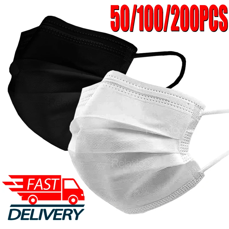 

50-200 Pieces Protective Face Masks For Adult Anti-pollution Mouth Mask 3 layers Non-woven Mascarillas Dustproof Breathe Masque
