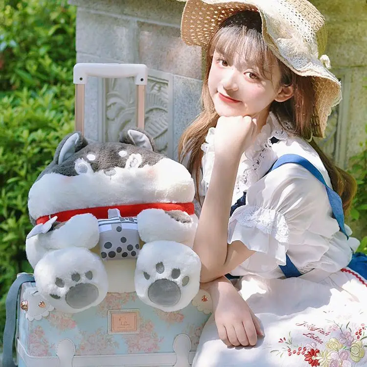 

Japanese Lovely Lolita Soft Girl Husky Shiba Inu Backpack Sweet Plush Doll Bag Furry JK Shoulder Bags Student Shoulder Bags