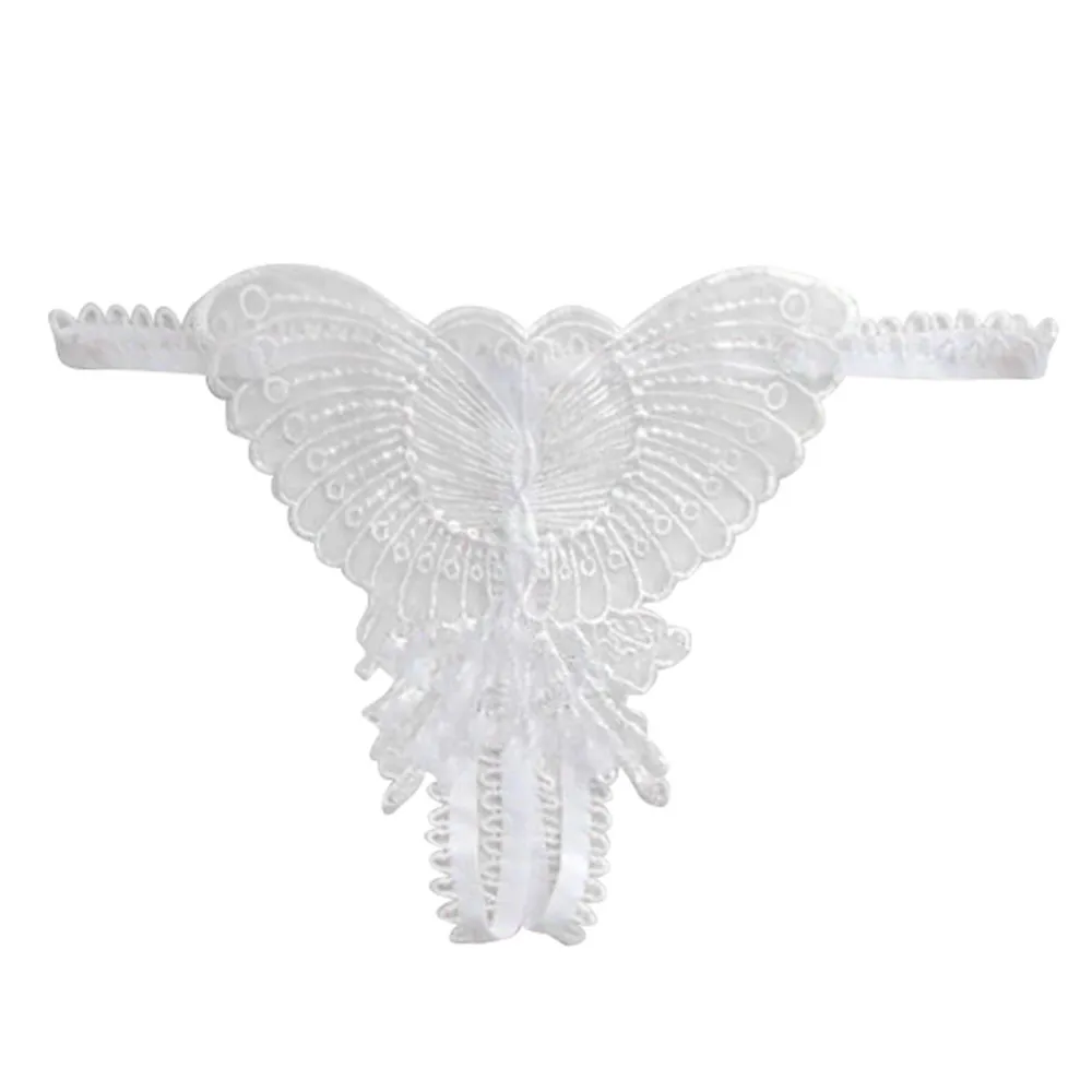 Стринги с бабочками кружевные женские трусики микро открытой промежностью