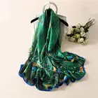 Модные женские шарфы с павлиньими перьями сезона осень-зима 2021, шелковая накидка, высококачественный шарф, Классическая пляжная дорожная шаль, накидка