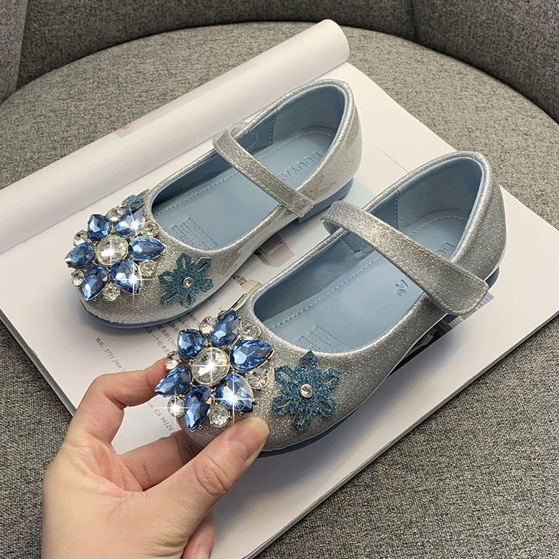 Girl's Leather Shoes Princess Shoes 2022 New Single Shoes Soft Sole Little Girl Children's Crystal Shoes Shining Shoes