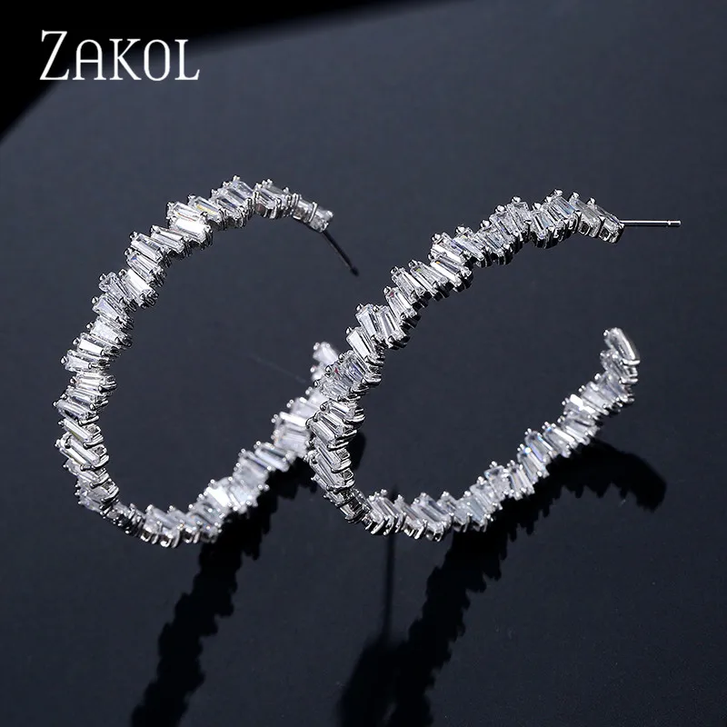 Роскошные модные женские серьги ZAKOL в виде багета с кубическим цирконием класса