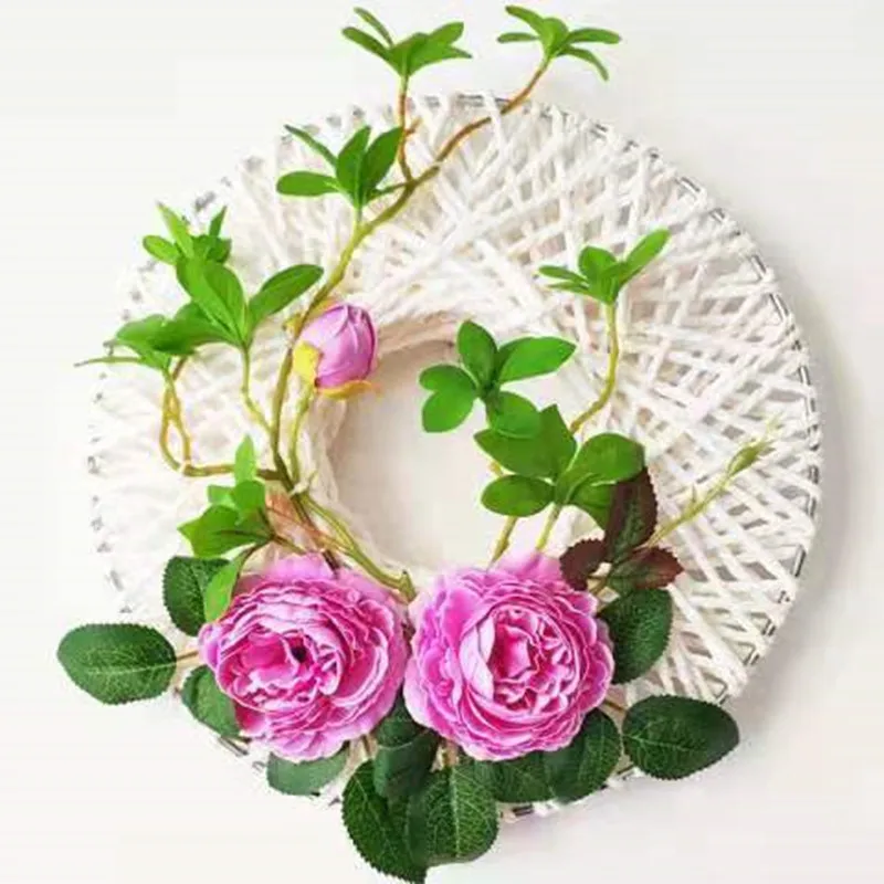 

Искусственные розы, цветы, гирлянда с зелеными листьями, Креативные Круглые Настенные подвесные украшения, декор для гостиной и дома