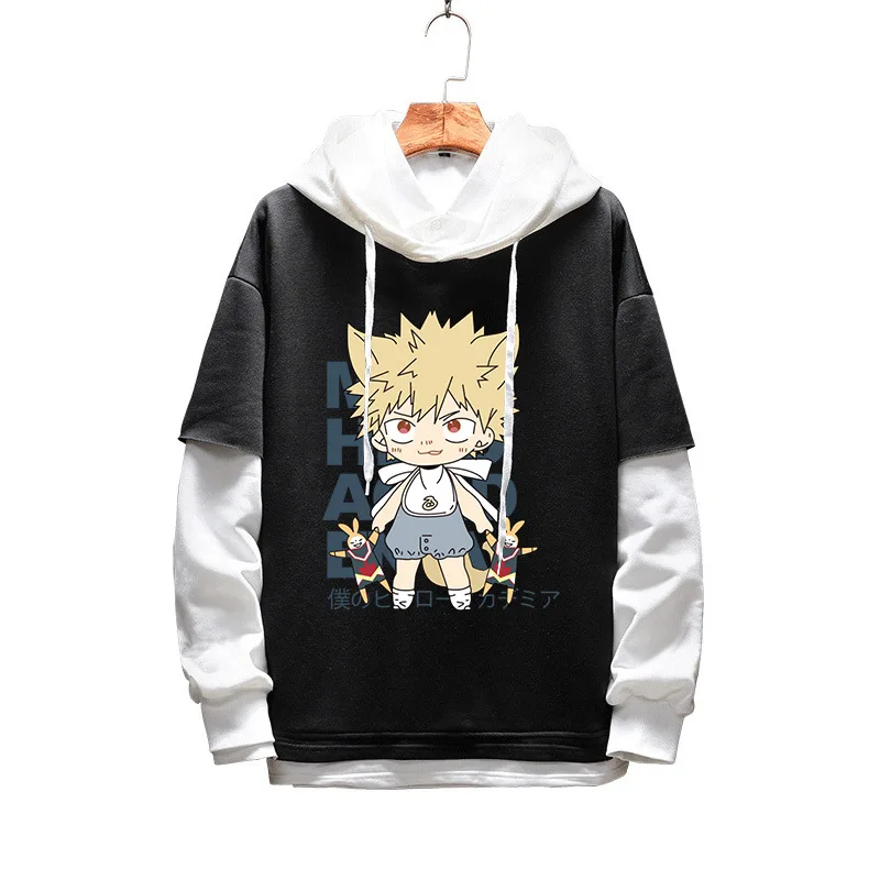 

My Hero Academia Bakugou Katsuki Midoriya Izuku Deku New Fashion Sports Top Men's and Women's Fake Two-piece Hooded Sweater