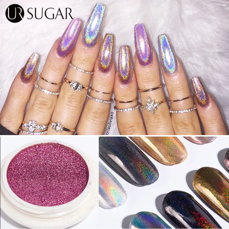 Голографический Блестящий Порошок Для Ногтей Сияющий лазер дизайн ногтей