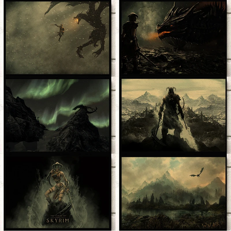 

Retro Skyrim Classic Game Bar Cafe Canvas Painting Poster and Prints Art Wall Decor Wall Art Picture for Living Room Home Decor