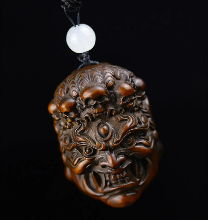 

8 CM Fudo Buddha Hand Carved Boxwood Figurine Carving Lucky Netsuke Bodhisattva Pendant Feng Shui Home Decor - #W053