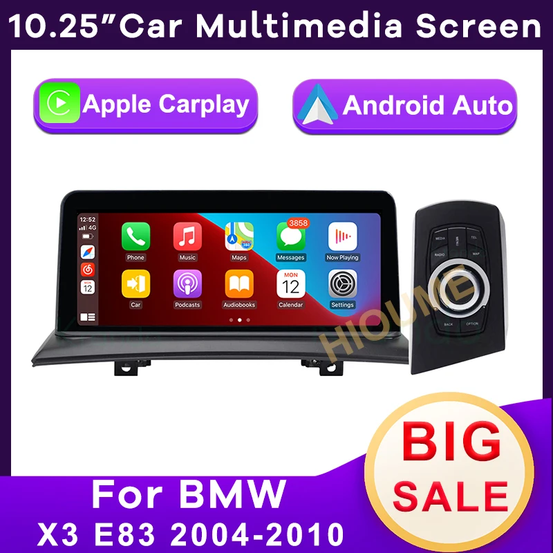 

10.25" Wireless Apple CarPlay Android Auto Car Multimedia For BMW X3 E83 2004-2010 Head Unit Rear Camera Touch Screen