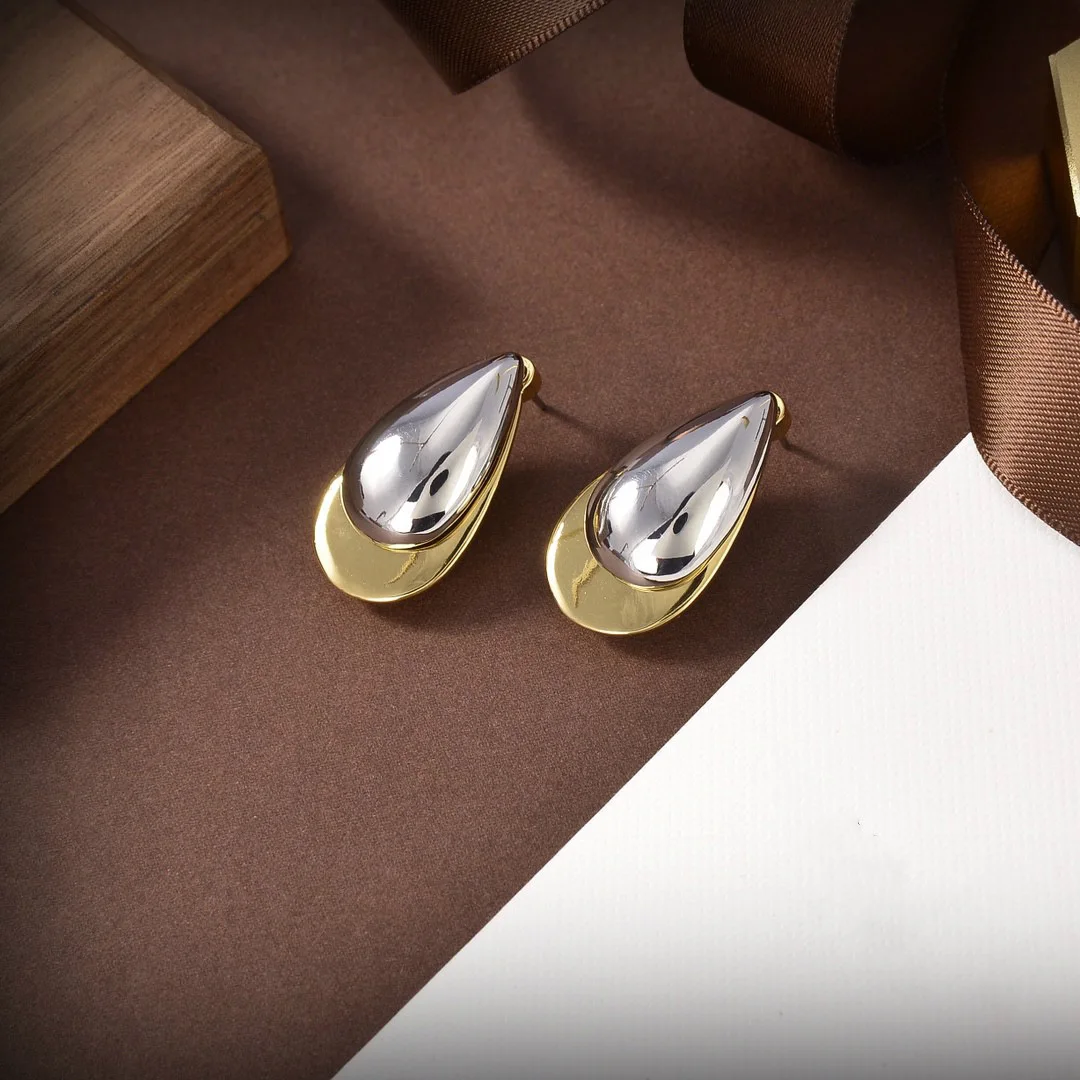 

New French Retro Fashionable Metal Texture Brass Gold Plated Irregular Ear Studs Simple