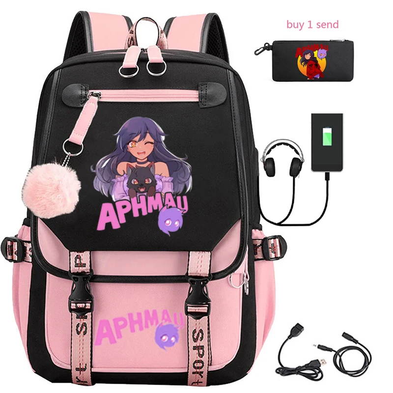 Aphmau anime backpack travel USB school bag male student school bag back gift bag