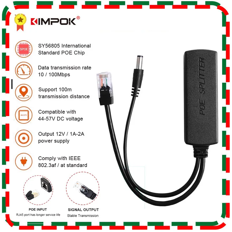 

KIMPOK 48V PoE Splitter 5v POE usb Power Over Ethernet 48V To 5V Active POE Splitter Micro USB Adapter For IP Camera