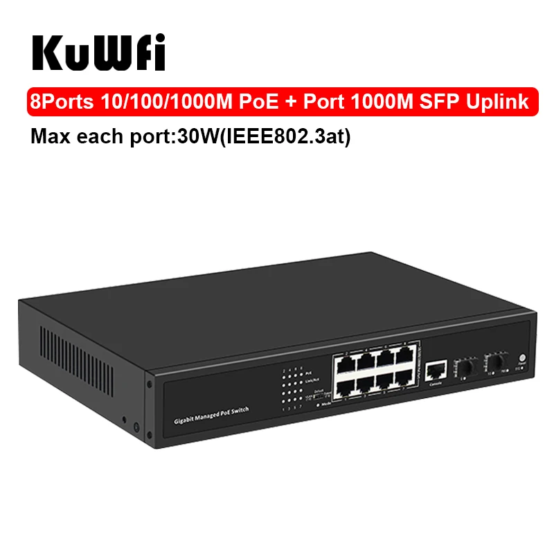 KuWFi гигабитный POE коммутатор 4/8/16/24 порты 10/100/1000 Мбит/с IEEE802.3AF/AT Стандартный RJ45