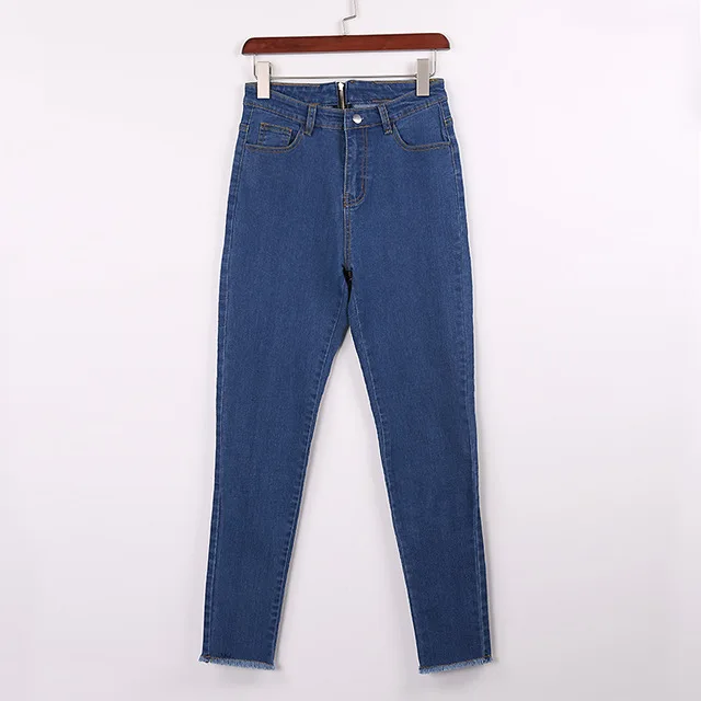 

Hot Sexy Back Zipper Long Jeans Women Basic Classic High Waist Elastic Stretch Skinny Pencil Blue Denim Pants