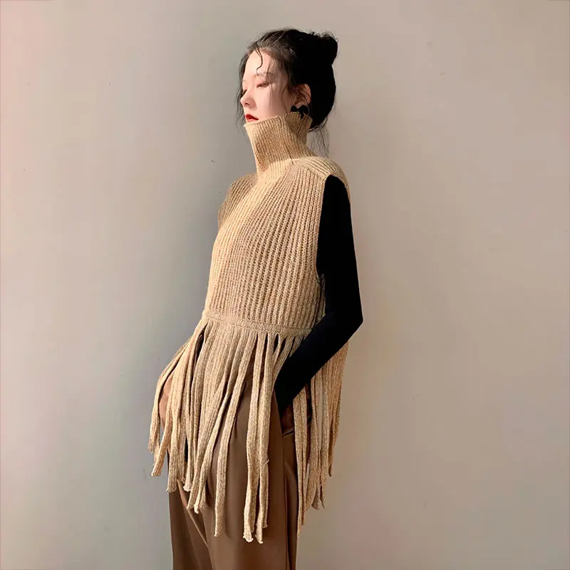 XITAO Solid Color Turtleneck Sweater Knitting Tassel Sleeveless Pullover 2020 Winter The New Casual Fashion Women ZY2467