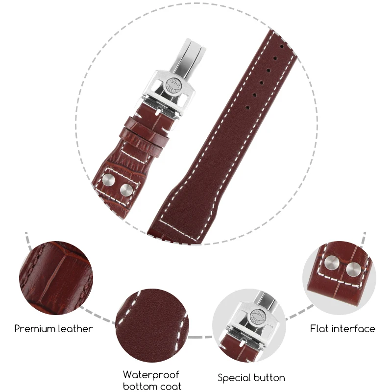 Ремешок из натуральной кожи аллигатора для часов браслет большой пилот