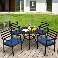 5pcs adjustable outdoor patio dining chair table set high density sponge cushions round glass dining table garden furniture sets