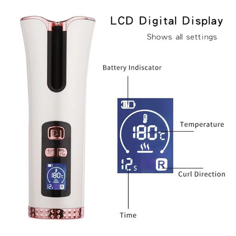 

New Product Portable Automatic Hair Curler Multi-Function USB Charging Travel Smart Wireless LCD Electric Curling Iron