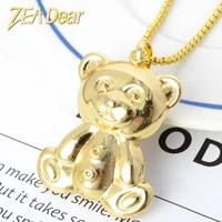 zeadear jewelry korean 18k copper bear pendant necklac cute cartoon bowknot teddy bear statement necklace for women fashion