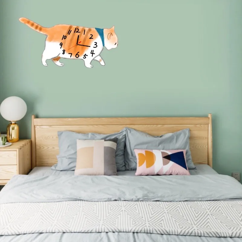 

Nordic Modern Design Wall Clock Art Cat Cartoon Living Room Wooden Animal Cute Wall Clock Kids Zegar Scienny Home Decor DE50WC