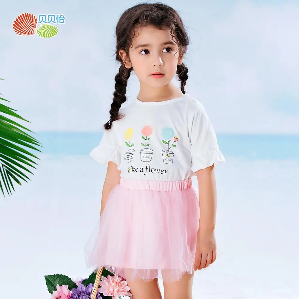 

Bornbay/комплект одежды для маленьких девочек, летняя хлопковая футболка с короткими рукавами + юбка, костюм хлопковая одежда с принтом для дев...