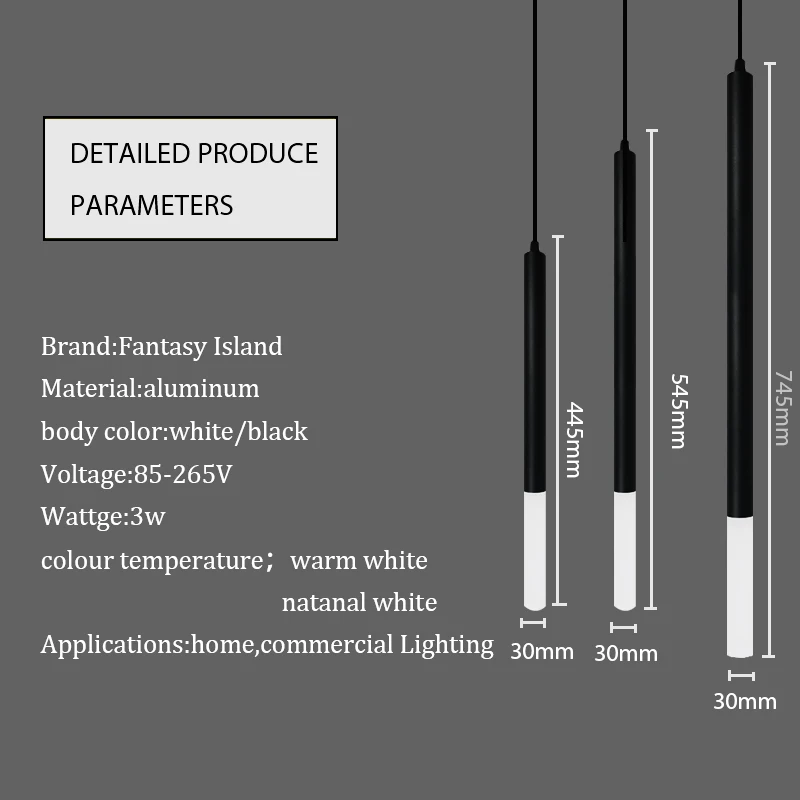 Светодиодный подвесной светильник 1 дюйм цилиндрическая труба для Кухня