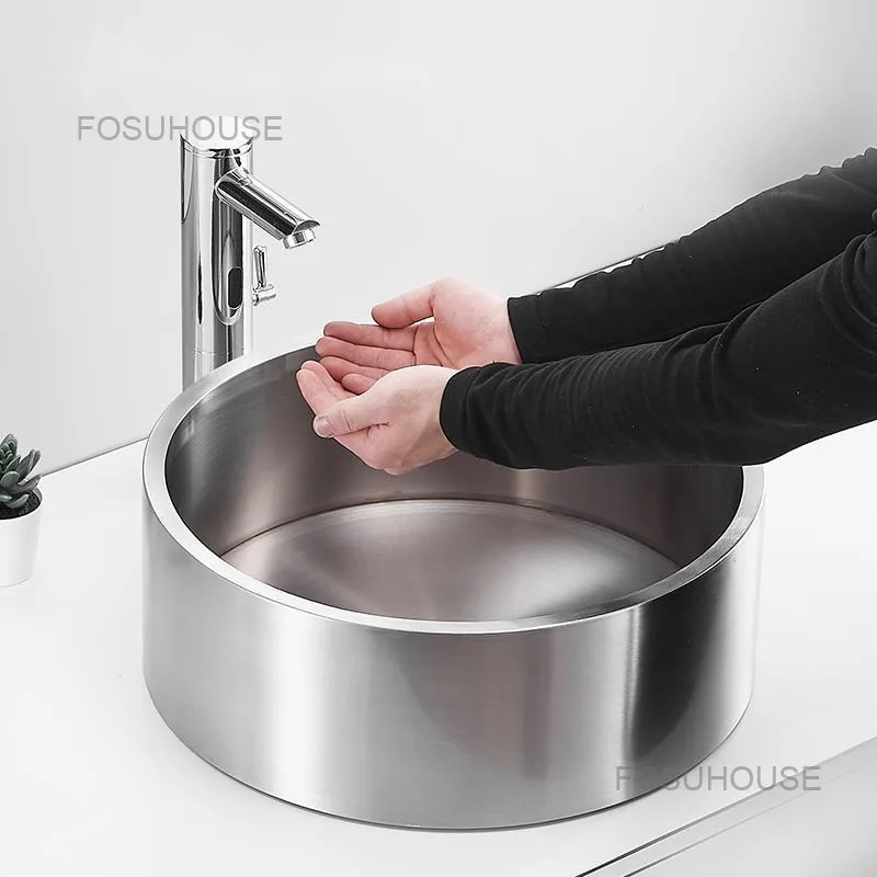 Modern Stainless Steel Platform Basin Thickened Bathroom Sinks Circular Bar Wash Art Vanity Sink | Обустройство дома