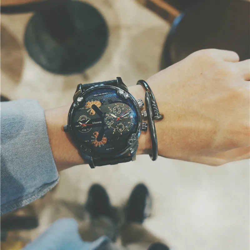 

New Man Sport Watches for Blue Glass Top Luxury Military Genuine Leather Wrist Watch Male Clock Fashion Chronograph Reloj Mujer