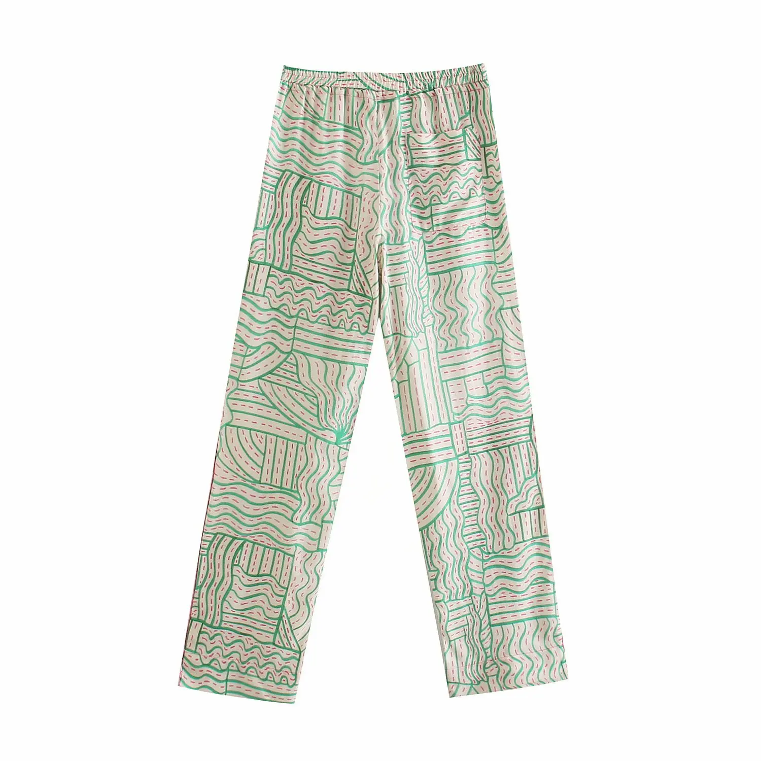 

Waist Pants Woman Green Print Trousers Women Summer 2021 Baggy Pants Fashion Streetwear Women Wide Leg Pant Suits High