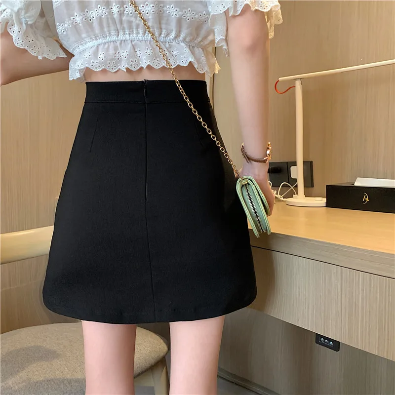 

Black A Line Mini Skirt Elastic Waist Bag Hip Skirt Streetwear Short Skirts Casual Punk Women Skirts Gothic Women Skirt