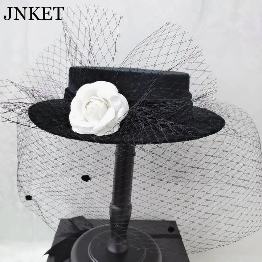 

JNKET новая французская бархатная сетчатая шляпа верха камелии винтажный вечерний аксессуар