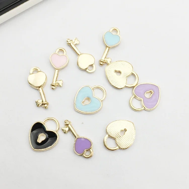 10 шт./упак. милый замок ключ и металлическими декоративными элементами эмаль