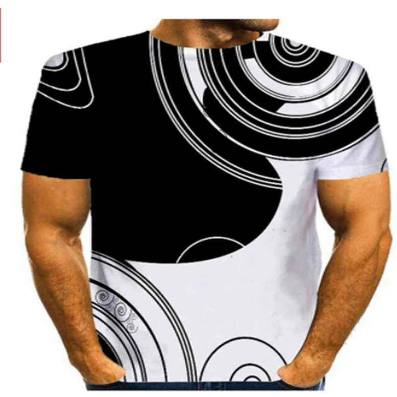 

Summer short-sleeved top men's new T-shirt 3D casual round neck 3D blue line Summer new streetwear