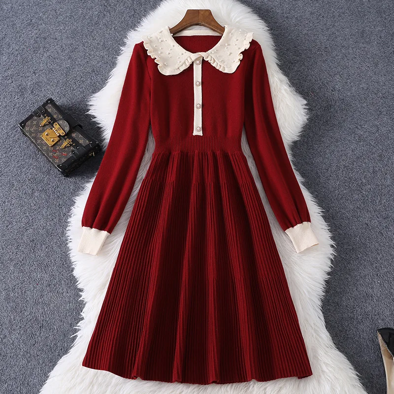 

Осень-зима середины Длина платье Цвет с высокой талией пуловер и милом стиле ездить на одежда, стильное платье