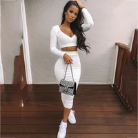 newasia sexy two piece set v neck long sleeve crop top long skirt set party clothing sets outfit women two piece outfits 2020