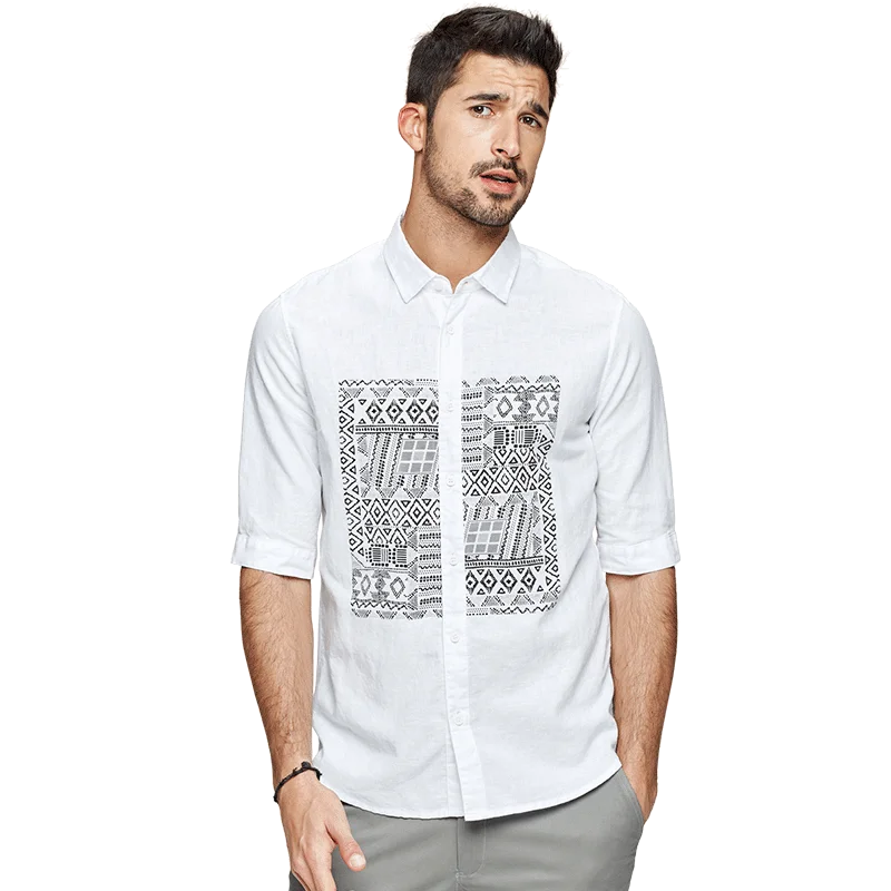 Рубашка KUEGOU мужская с принтом 100% хлопок короткий рукав модная удобная блуза