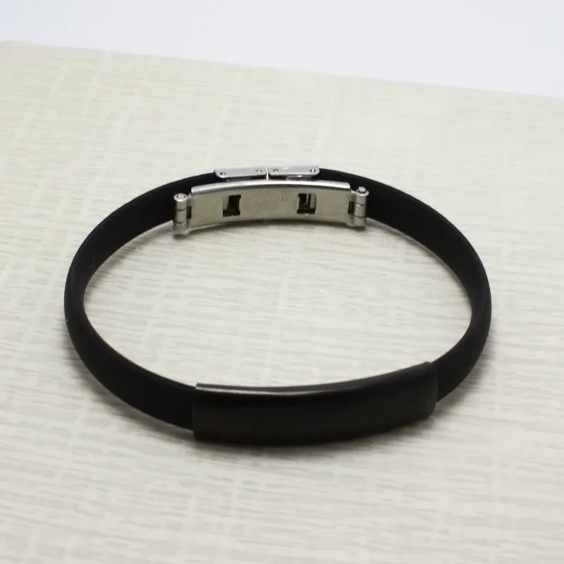 Женский гладкий браслет из нержавеющей стали Sangsy черный силиконовый с цепочкой