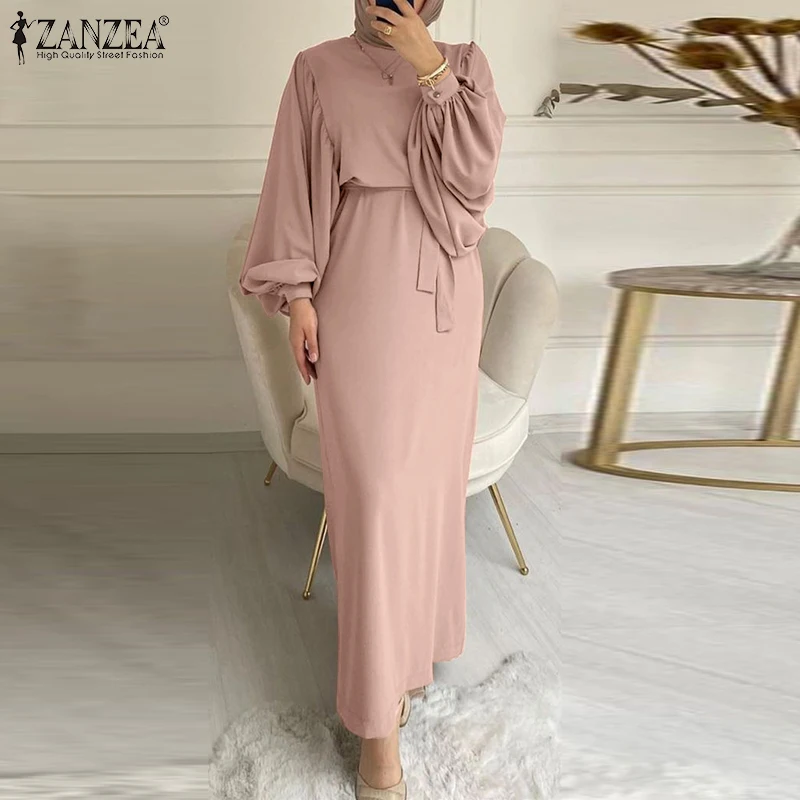 Платье ZANZEA женское с длинным рукавом, повседневное мусульманское винтажное хиджаб в стиле Дубай, турецкий кафтан, уважаемый ИД Мубарек, мус...