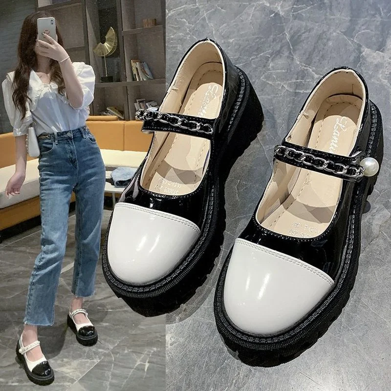 

Small leather shoes comfortable 2021 shallow mouth soft sole thick heel flat flat solid color summer Mary Jane shoes chaussure