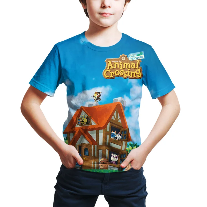 

Children Game Summer shirts Cartoon Animal Crossing short Sleeve shirt Game Young Boy Funny Anime Movie Clothes 3D Child shirt
