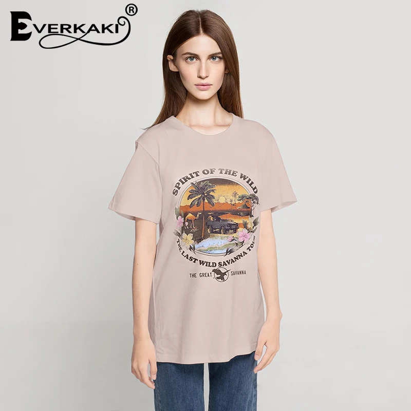 Женские хлопковые топы Everkaki в стиле бохо с принтом футболка s ретро популярная