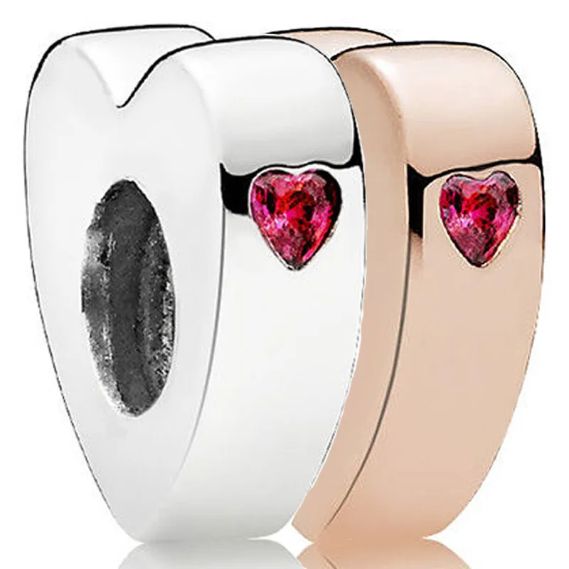 

Original Rose You & Me Two Hearts With Crystal Spacer Charm Diy Jewelry Fit 925 Sterling Silver Bead Popular Bracelet Necklace