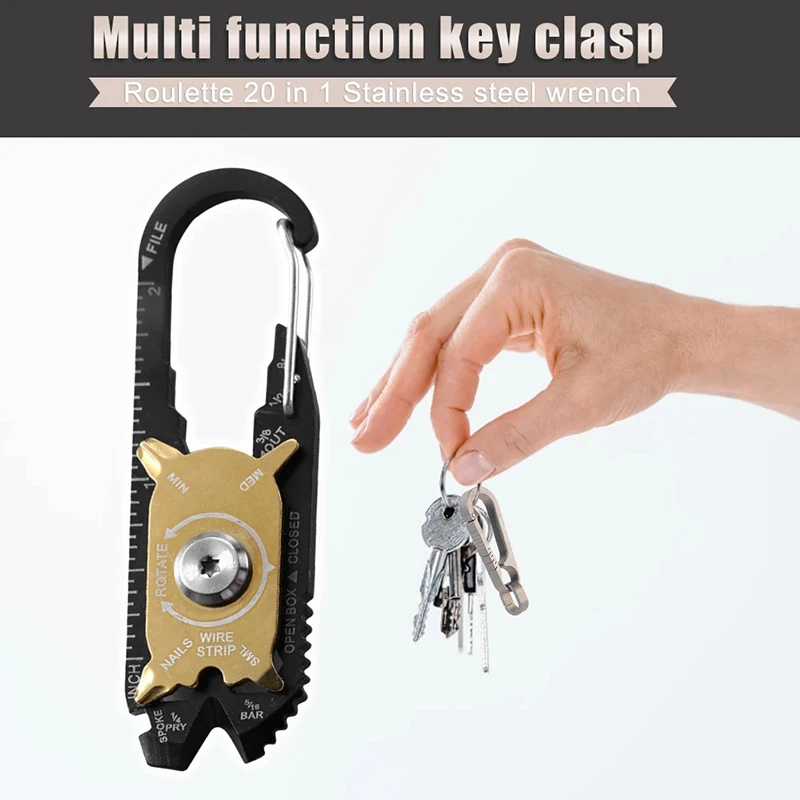 

20 in 1 Metal wrench Roulette screwdriver EDC outdoor portable small tool multi-functional key chain Pocket Tool Useful Keychain